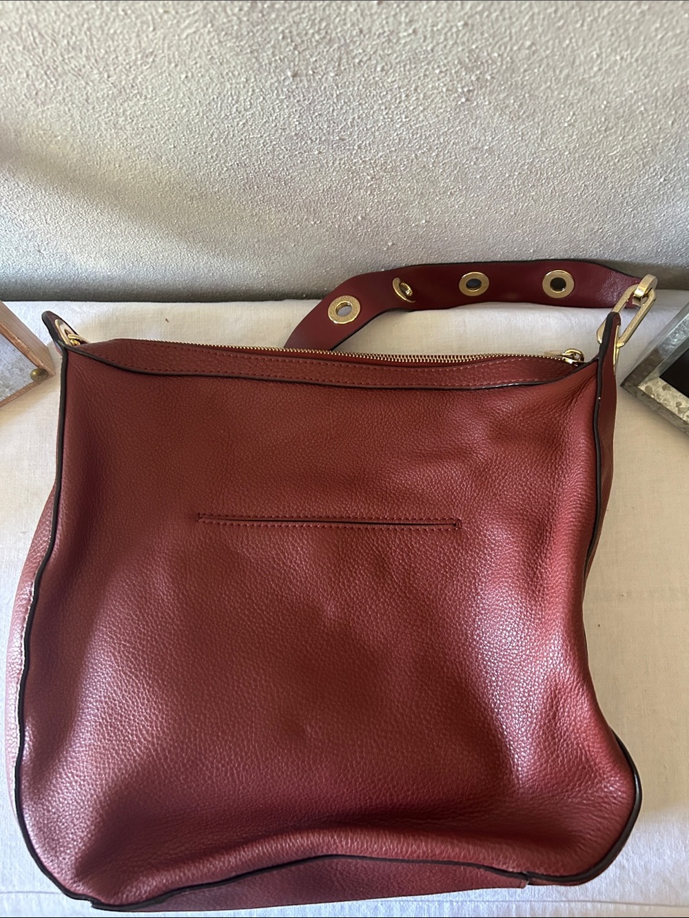 Michael Kors Rust Brown Raven Leather Shoulder Bag with Gold Accents - Picture 2 of 5
